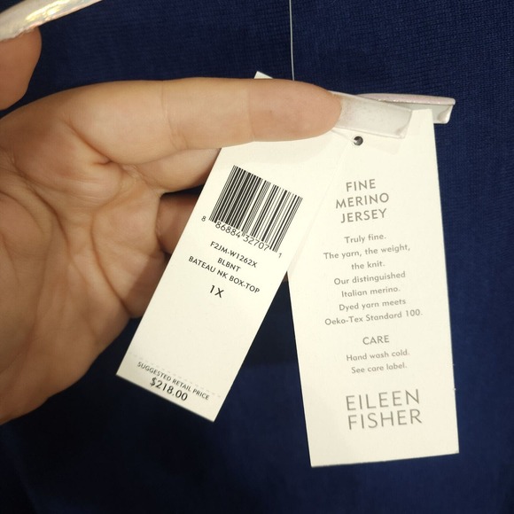 Eileen Fisher Womens Top Fine Merino Jersey Wool Blue Bateau Neck Sweater Sz 1X - Picture 9 of 11
